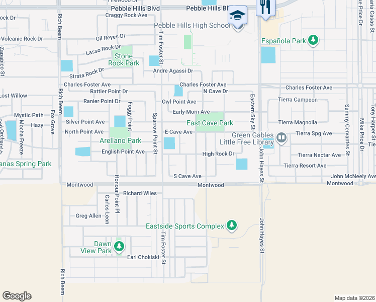 map of restaurants, bars, coffee shops, grocery stores, and more near 14327 High Rock Drive in El Paso