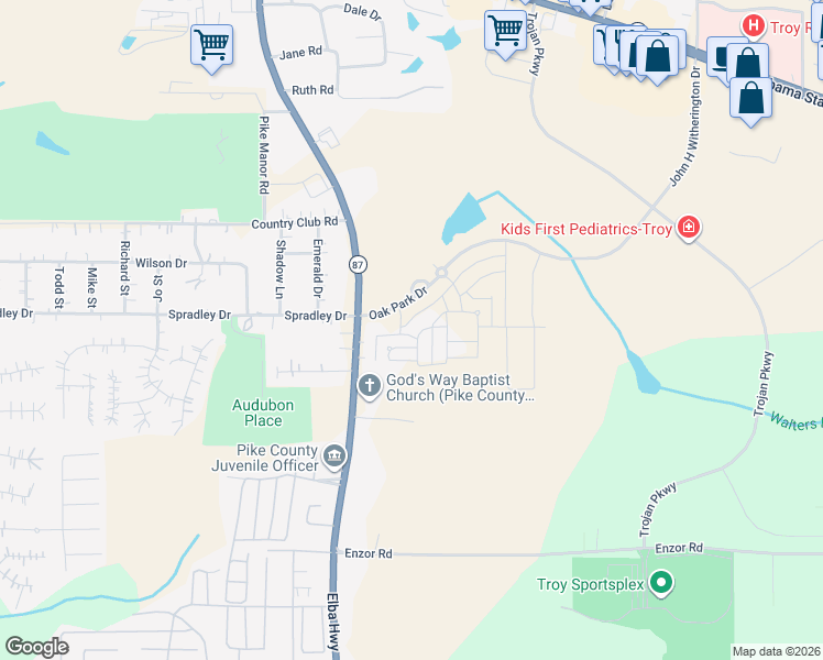 map of restaurants, bars, coffee shops, grocery stores, and more near 109 Willow Way in Troy