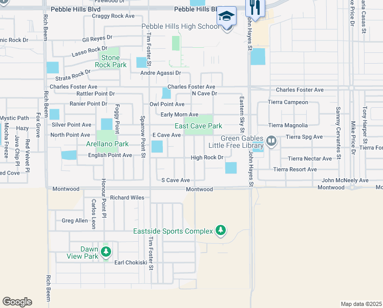 map of restaurants, bars, coffee shops, grocery stores, and more near 2300 Honey Dew in El Paso
