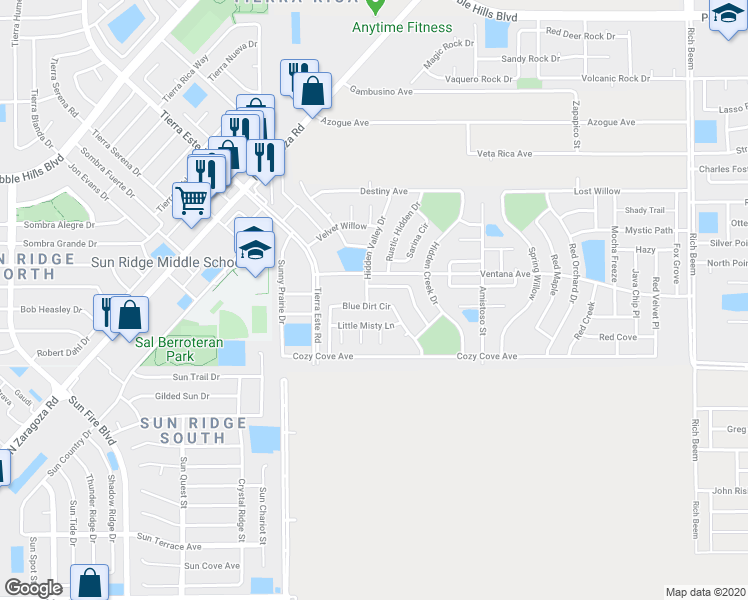 map of restaurants, bars, coffee shops, grocery stores, and more near 3151 Blue Dirt Circle in El Paso
