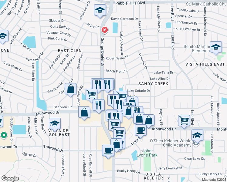 map of restaurants, bars, coffee shops, grocery stores, and more near 2005 Lake Omega Street in El Paso