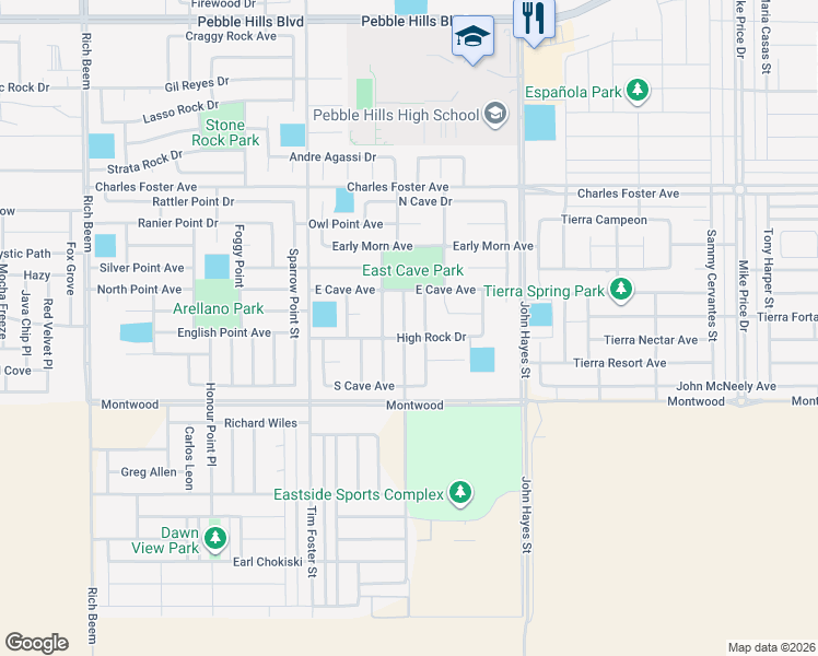 map of restaurants, bars, coffee shops, grocery stores, and more near 2300 Honey Dew in El Paso