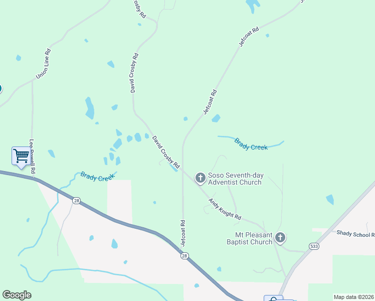 map of restaurants, bars, coffee shops, grocery stores, and more near 78-198 Jefcoat Road in Soso