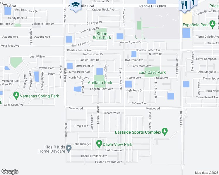 map of restaurants, bars, coffee shops, grocery stores, and more near 14261 English Point Avenue in El Paso