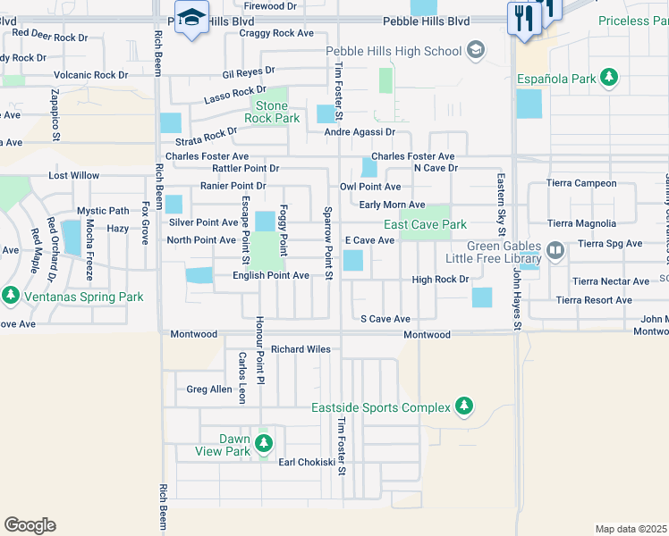 map of restaurants, bars, coffee shops, grocery stores, and more near 2253 Sparrow Point Street in El Paso