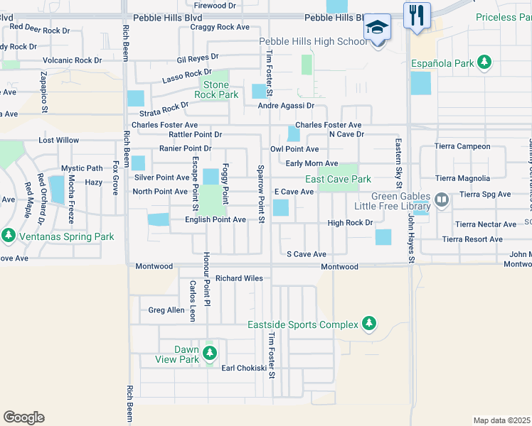 map of restaurants, bars, coffee shops, grocery stores, and more near 2253 Sparrow Point Street in El Paso
