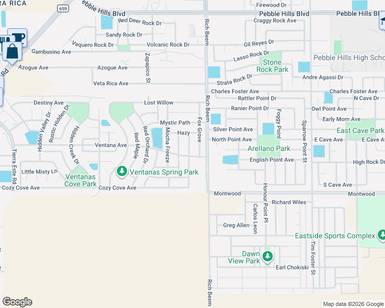 map of restaurants, bars, coffee shops, grocery stores, and more near 3116 Red Velvet Place in El Paso