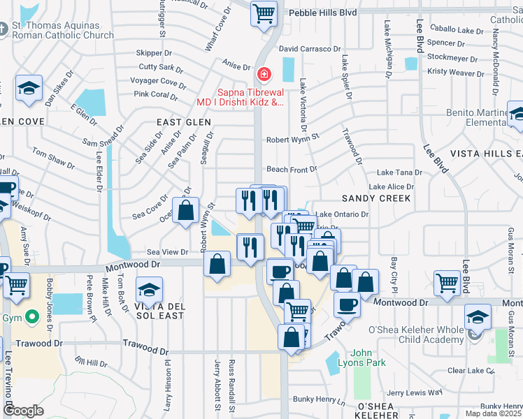 map of restaurants, bars, coffee shops, grocery stores, and more near in El Paso