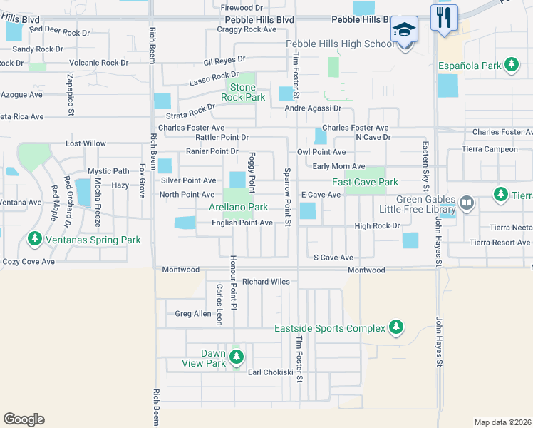 map of restaurants, bars, coffee shops, grocery stores, and more near 2248 Azure Point in El Paso