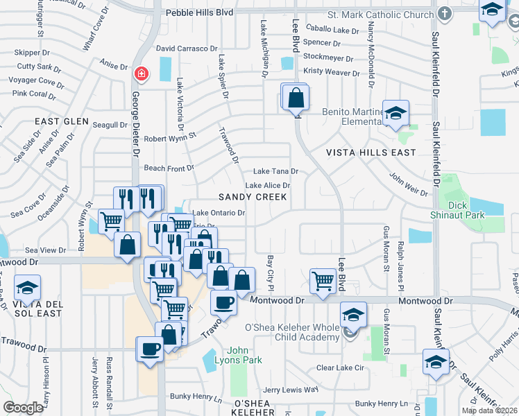 map of restaurants, bars, coffee shops, grocery stores, and more near 2100 Greenlee Drive in El Paso