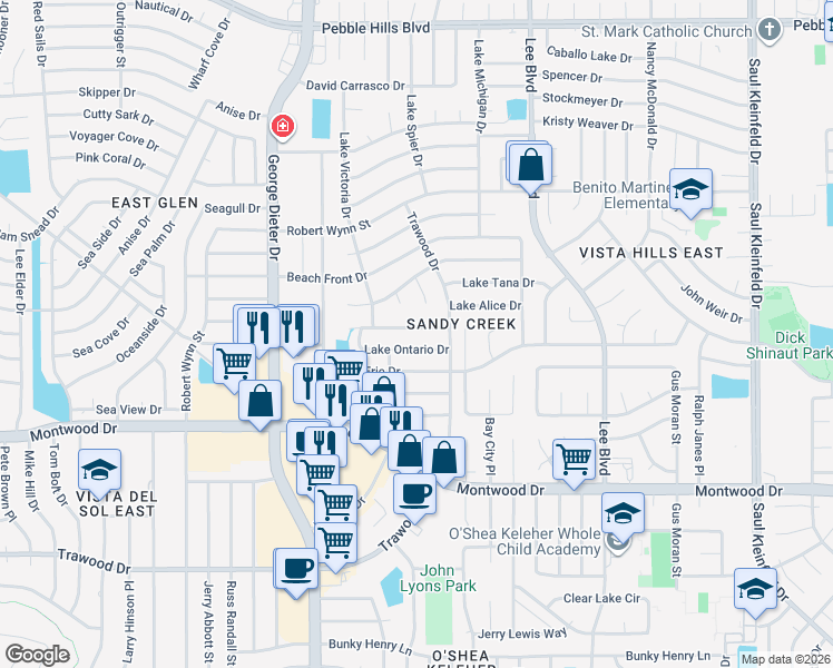 map of restaurants, bars, coffee shops, grocery stores, and more near 2100 Lake Volta Place in El Paso