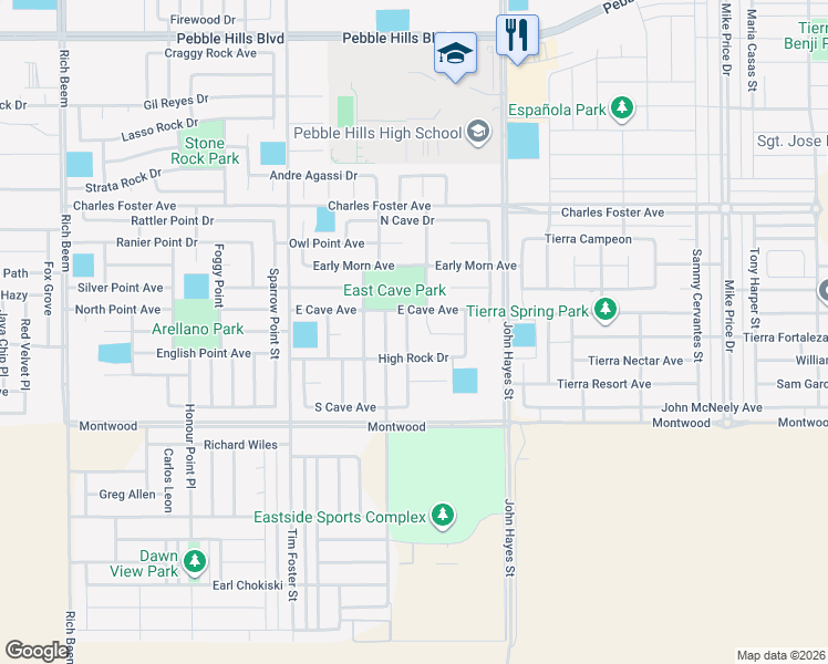map of restaurants, bars, coffee shops, grocery stores, and more near 14364 East Cave Avenue in El Paso