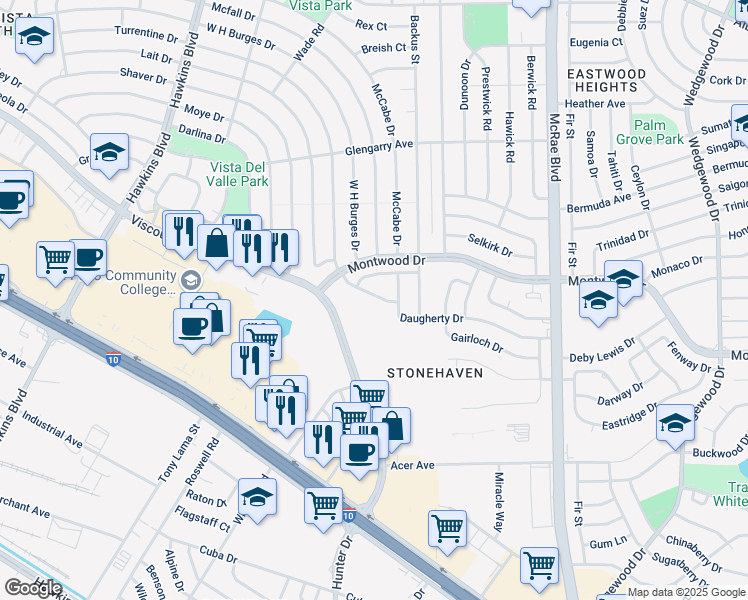 map of restaurants, bars, coffee shops, grocery stores, and more near 9421 Turrentine Drive in El Paso