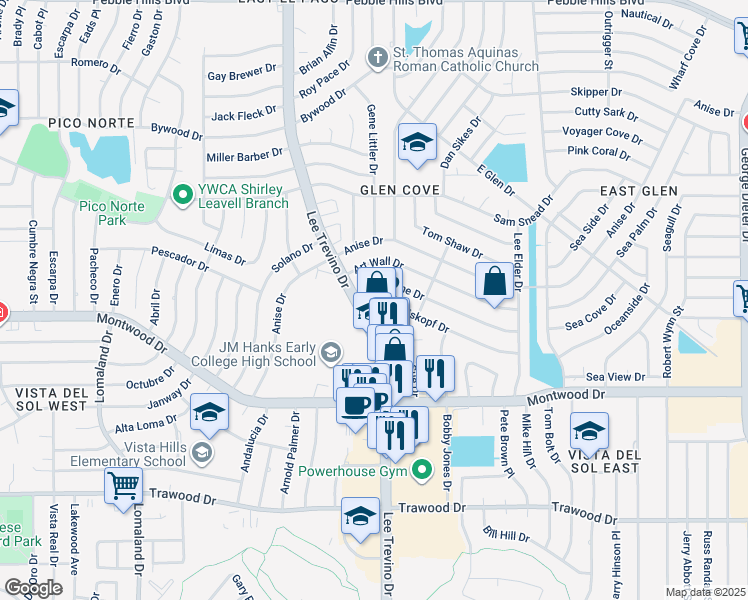 map of restaurants, bars, coffee shops, grocery stores, and more near 10900 Bob Stone Drive in El Paso