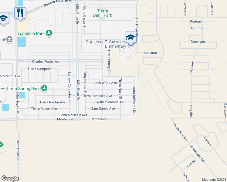 map of restaurants, bars, coffee shops, grocery stores, and more near Tim Floyd Street in El Paso