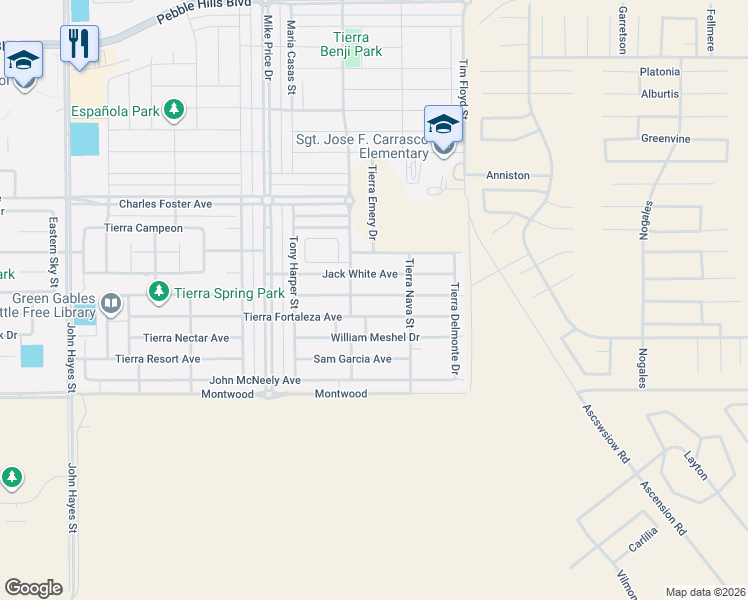 map of restaurants, bars, coffee shops, grocery stores, and more near Tim Floyd Street in El Paso