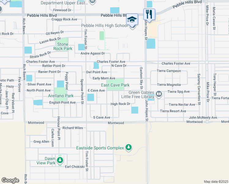 map of restaurants, bars, coffee shops, grocery stores, and more near 2340 Honey Dew in El Paso