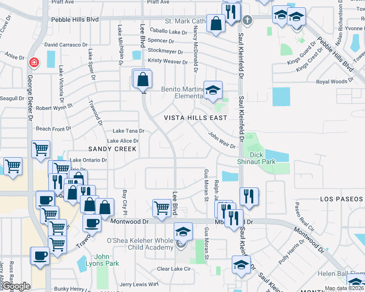 map of restaurants, bars, coffee shops, grocery stores, and more near 2121 Home Show Lane in El Paso
