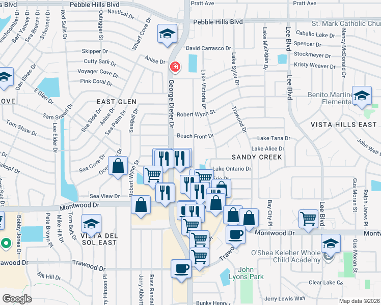 map of restaurants, bars, coffee shops, grocery stores, and more near 2117 Lake Omega Street in El Paso