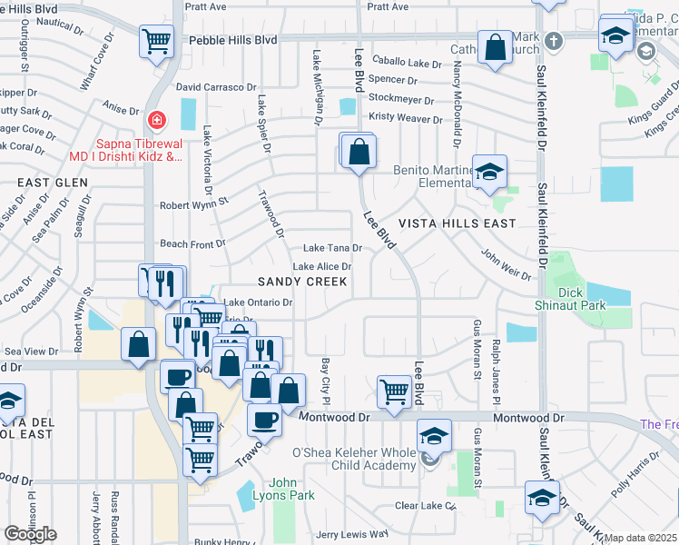 map of restaurants, bars, coffee shops, grocery stores, and more near 11440 Lake Alice Drive in El Paso