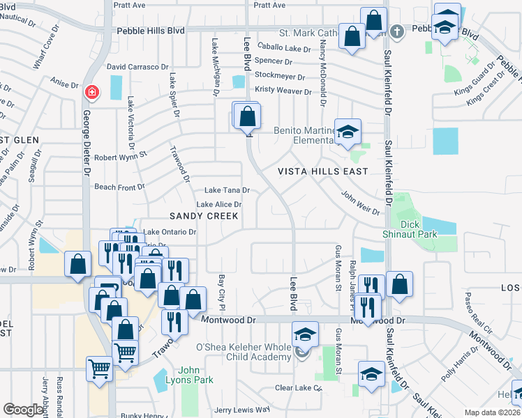 map of restaurants, bars, coffee shops, grocery stores, and more near 2100 Lake Huron Drive in El Paso