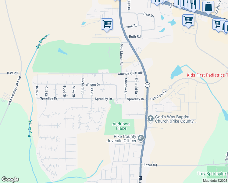 map of restaurants, bars, coffee shops, grocery stores, and more near 300-498 Wilson Drive in Troy