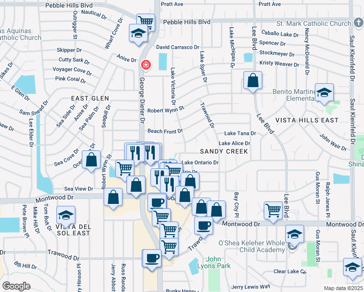 map of restaurants, bars, coffee shops, grocery stores, and more near 11312 Lake Nemi Drive in El Paso