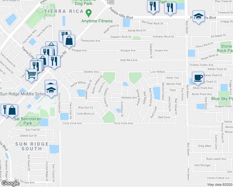 map of restaurants, bars, coffee shops, grocery stores, and more near 12968 Immanuel Vista in El Paso