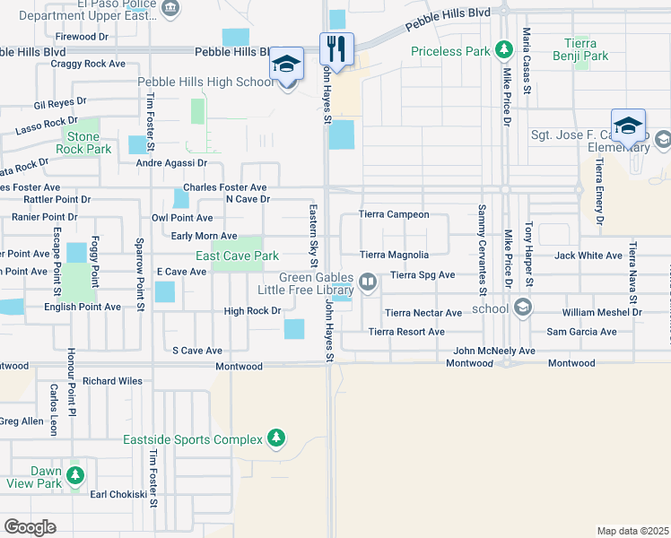 map of restaurants, bars, coffee shops, grocery stores, and more near 2405 Cesar Cordova Place in El Paso