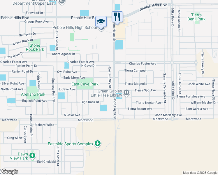 map of restaurants, bars, coffee shops, grocery stores, and more near 2344 Sun Seeker in El Paso