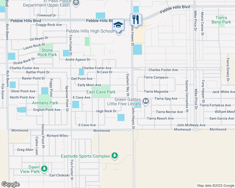 map of restaurants, bars, coffee shops, grocery stores, and more near 2344 Sun Seeker in El Paso