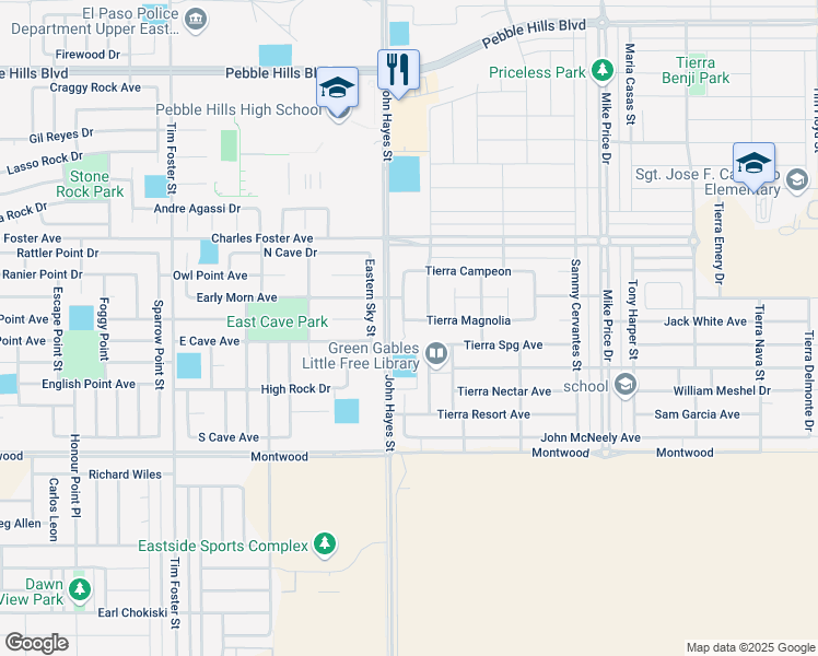 map of restaurants, bars, coffee shops, grocery stores, and more near 2405 Cesar Cordova Place in El Paso