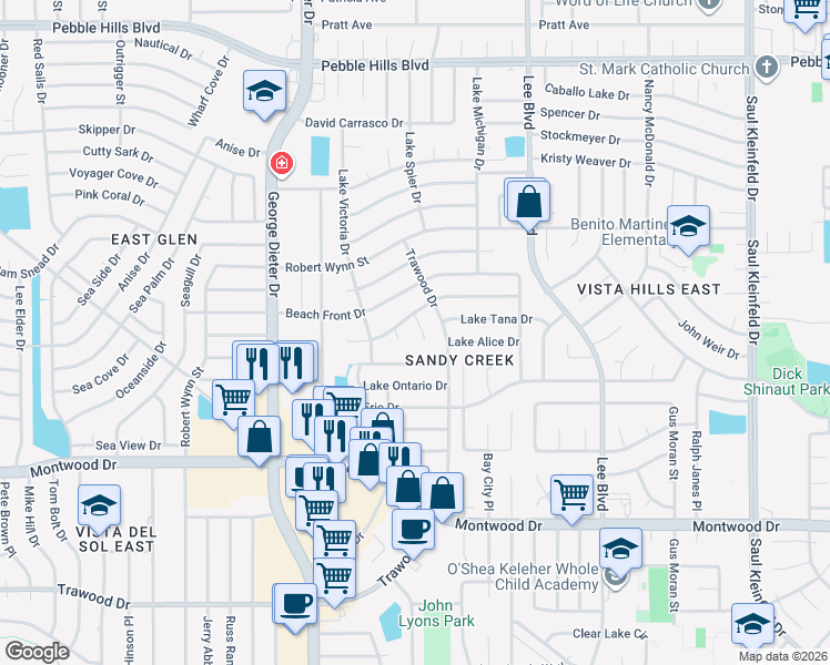 map of restaurants, bars, coffee shops, grocery stores, and more near 2100 Lake Volta Place in El Paso