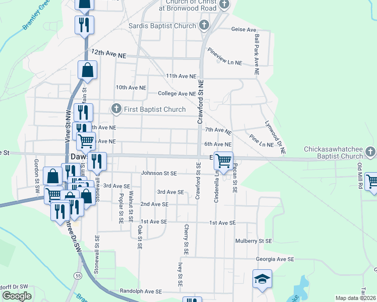 map of restaurants, bars, coffee shops, grocery stores, and more near 678 6th Avenue Northeast in Dawson