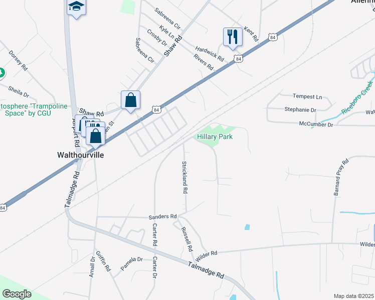 map of restaurants, bars, coffee shops, grocery stores, and more near 47 Strickland Road in Walthourville
