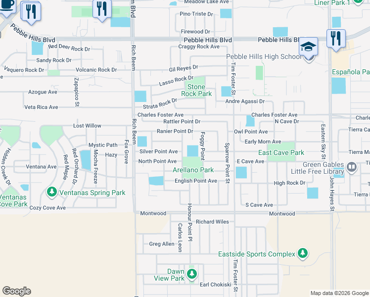 map of restaurants, bars, coffee shops, grocery stores, and more near 14226 Otter Point Court in El Paso
