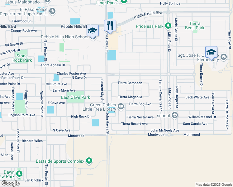map of restaurants, bars, coffee shops, grocery stores, and more near 2409 Tierra Murcia Street in El Paso