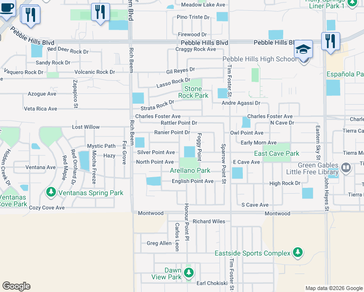 map of restaurants, bars, coffee shops, grocery stores, and more near 14226 Otter Point Court in El Paso