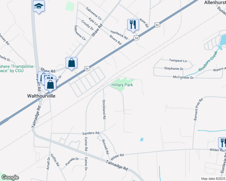 map of restaurants, bars, coffee shops, grocery stores, and more near 47 Strickland Street in Walthourville