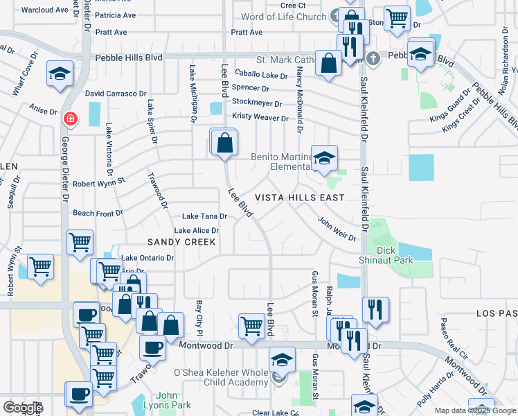 map of restaurants, bars, coffee shops, grocery stores, and more near 2258 Bill Horn Way in El Paso