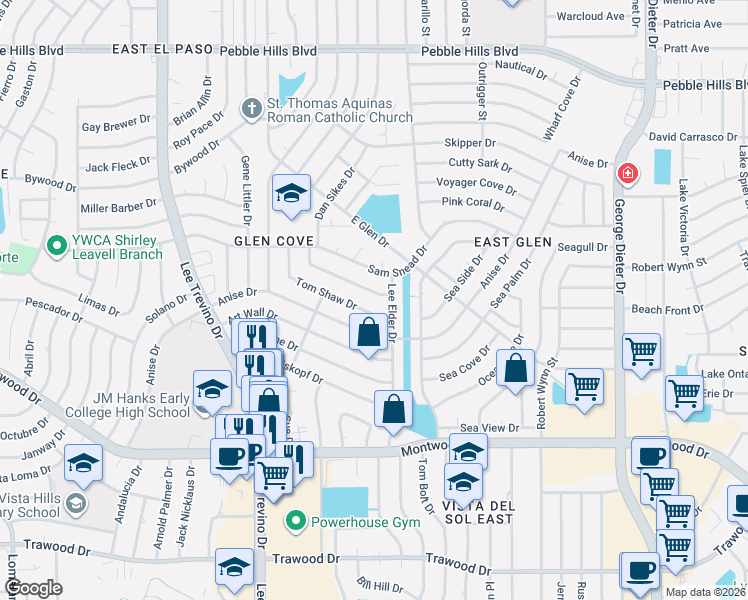 map of restaurants, bars, coffee shops, grocery stores, and more near 11062 Johnny Miller Drive in El Paso