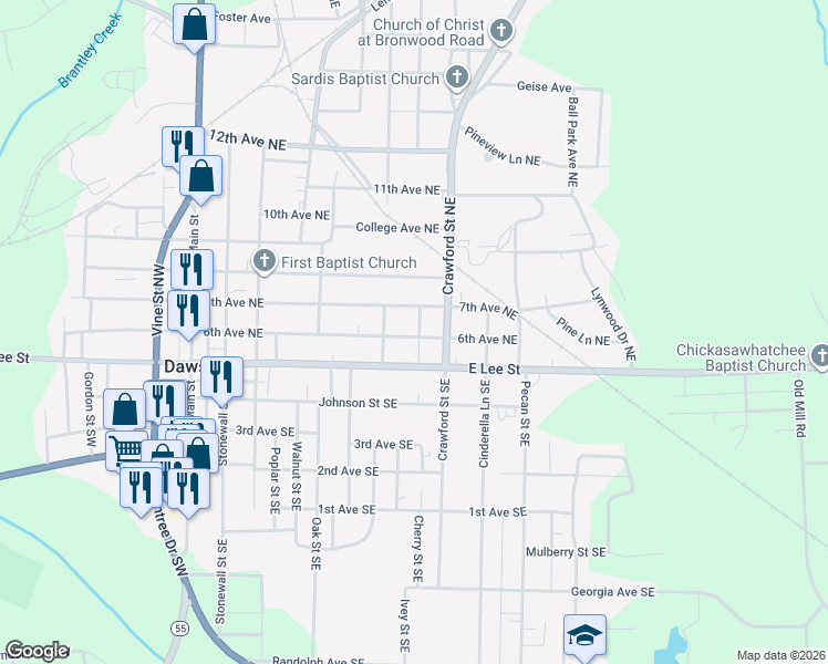 map of restaurants, bars, coffee shops, grocery stores, and more near 678 6th Avenue Northeast in Dawson