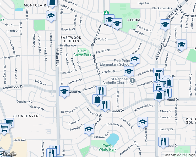 map of restaurants, bars, coffee shops, grocery stores, and more near 10009 Honolulu Drive in El Paso