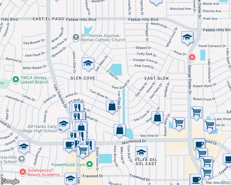 map of restaurants, bars, coffee shops, grocery stores, and more near 11065 Johnny Miller Drive in El Paso