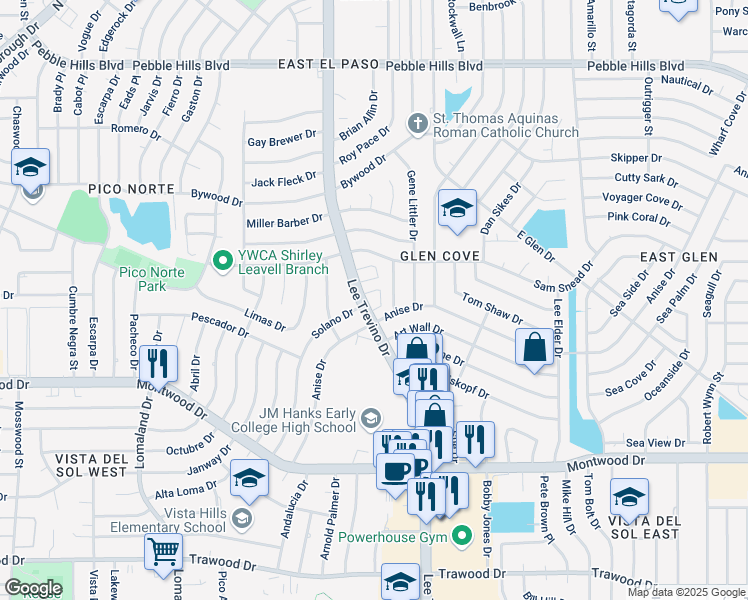 map of restaurants, bars, coffee shops, grocery stores, and more near in El Paso