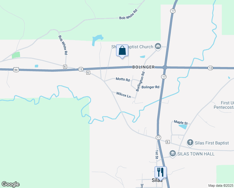 map of restaurants, bars, coffee shops, grocery stores, and more near 150 Wilcox Lane in Silas