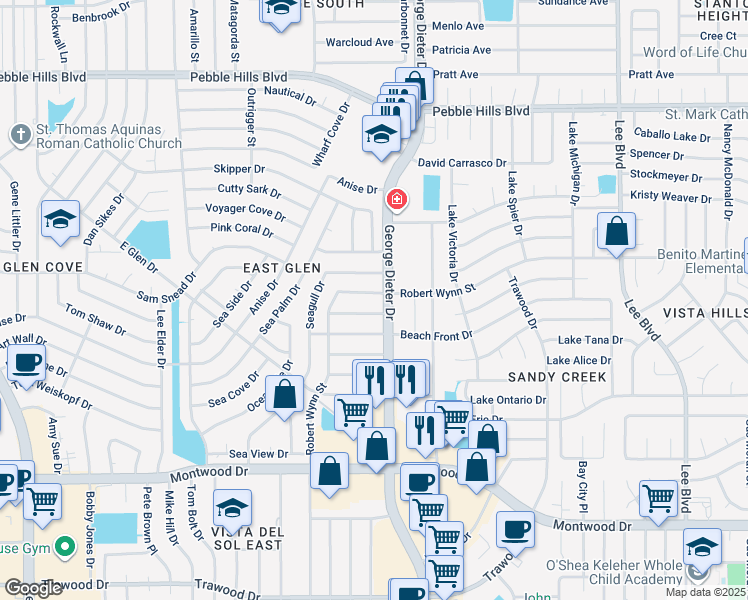 map of restaurants, bars, coffee shops, grocery stores, and more near in El Paso