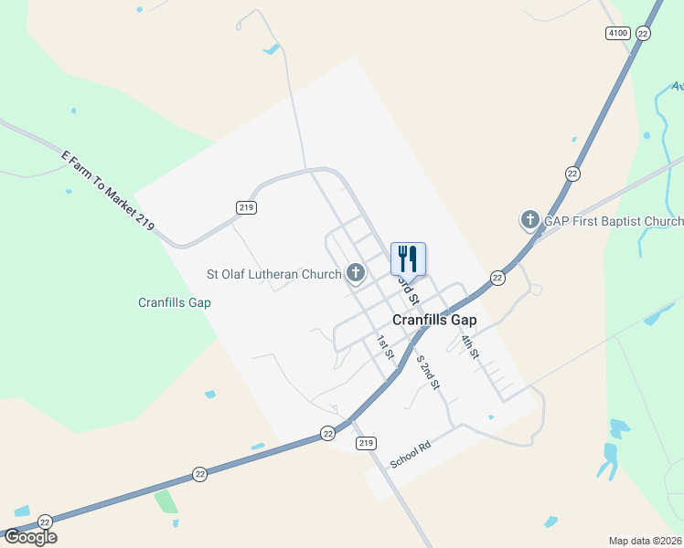 map of restaurants, bars, coffee shops, grocery stores, and more near 404 Mustang Street in Cranfills Gap