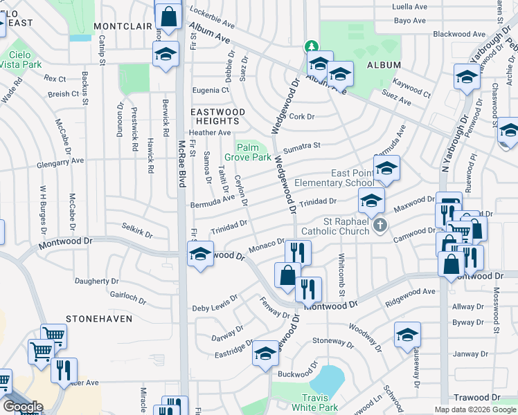 map of restaurants, bars, coffee shops, grocery stores, and more near 9908 Saigon Drive in El Paso