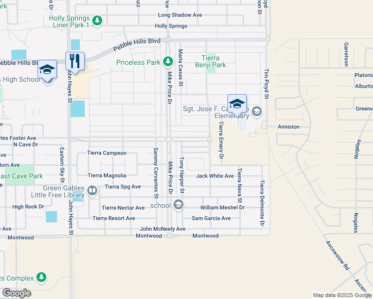 map of restaurants, bars, coffee shops, grocery stores, and more near 14736 Tierra Harbor Avenue in El Paso
